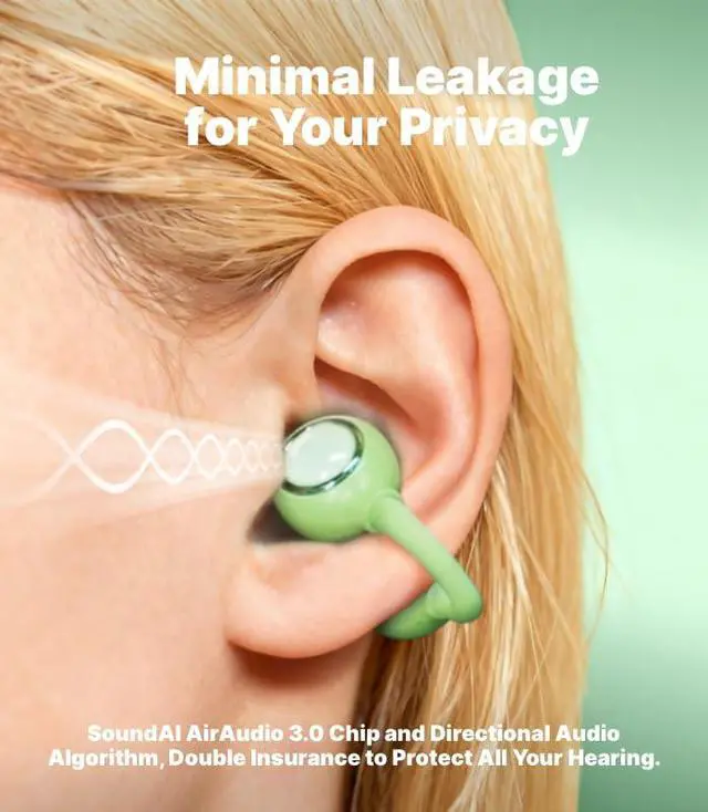 Alt view image 3 of 6 - FairyClip A2 Open-Ear Earbuds, Clip On AI Translation Headphones, Wireless Adaptive Comfort Bluetooth 5.4 Waterproof 28H Earphone Makeup Mirror for Sports & Workouts Women Gifts, Guava Green