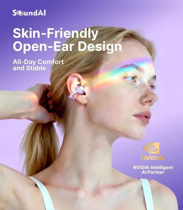 Alt view image 2 of 6 - FairyClip A2 Open-Ear Earbuds, Clip On AI Translation Headphones, Wireless Adaptive Comfort Bluetooth 5.4 Waterproof 28H Earphone Makeup Mirror for Sports & Workouts Women Gifts, Purple Spots