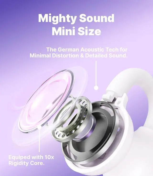 Alt view image 4 of 6 - FairyClip A2 Open-Ear Earbuds, Clip On AI Translation Headphones, Wireless Adaptive Comfort Bluetooth 5.4 Waterproof 28H Earphone Makeup Mirror for Sports & Workouts Women Gifts, Purple Spots