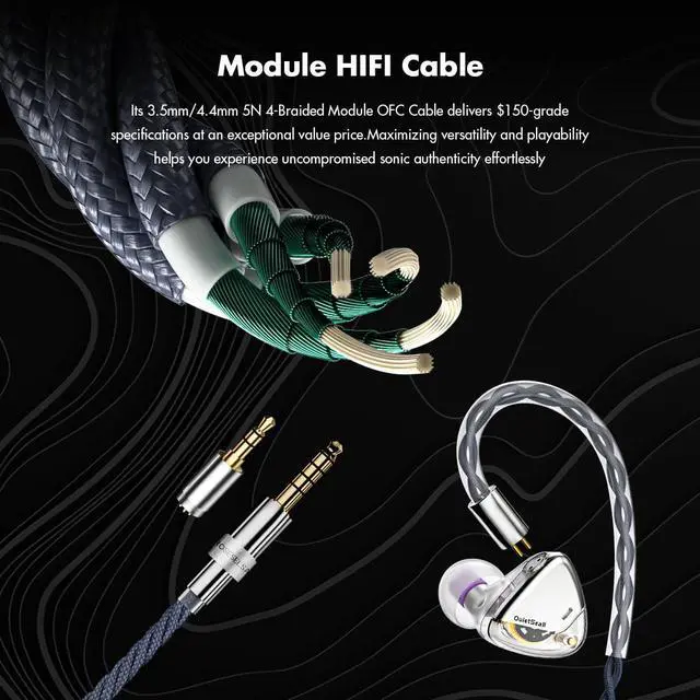Alt view image 7 of 7 - QUIETSEA II Dynamic Diaphragm Driver in Ear Monitors, 1DD HiFi Wired Earphones with Module IEM Cable 3.5mm/4.4mm (Blue)