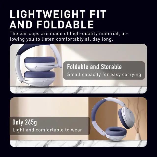 Alt view image 6 of 6 - T3 Wireless Headphones Bluetooth 5.3 Active Noise Cancelling 125H Playtime Hi-Res Smart App Control 38ms Low Latency Foldable Lightweight Headset for PC Home Travel Office (YanYun-Grey)