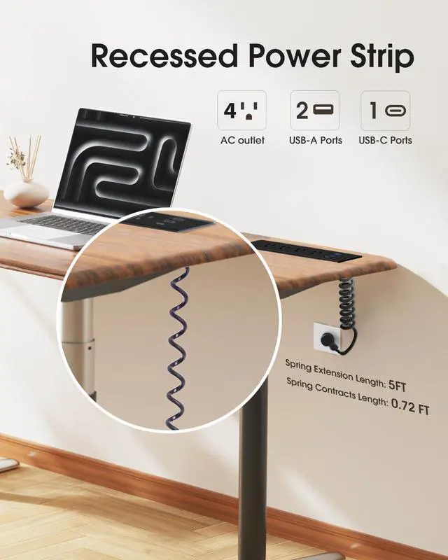 Alt view image 6 of 6 - Drawer Outlet, Recessed Power Strip with USB C PD65W Fast Charger Station | Recessed Outlet, Spring Power Cable for Cabinets,Conference Rooms, Office Tables, Furniture (Black)