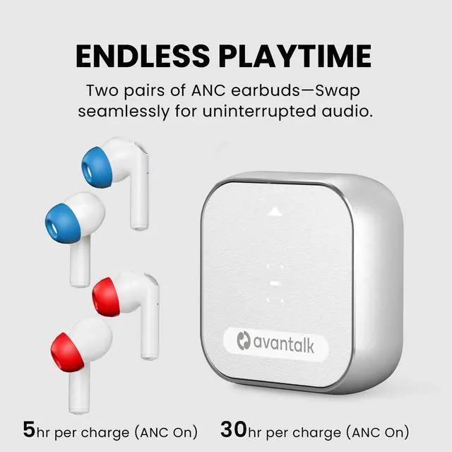 Alt view image 4 of 6 - Avantree Sky Infinity NC - Auracast Earbuds with Airplane Transmitter | Two noise-canceling earbud pairs and plug-in airplane transmitter; Auracast, Bluetooth 5.3 and aptX Adaptive for sharing