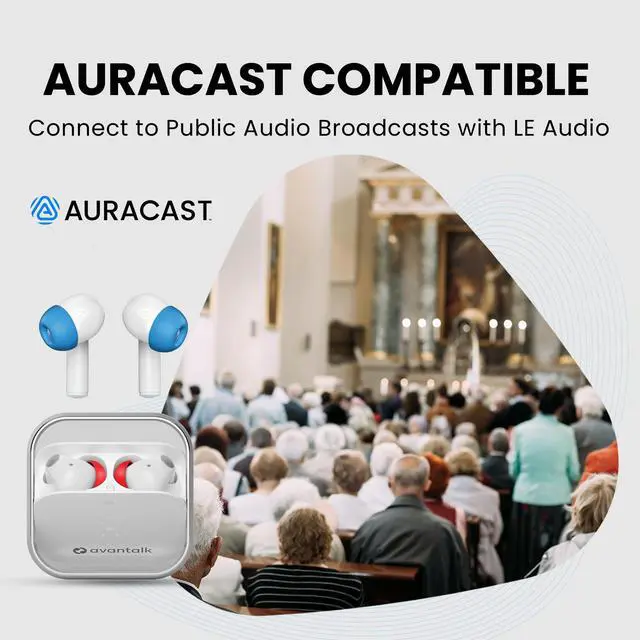 Alt view image 5 of 6 - Avantree Sky Infinity NC - Auracast Earbuds with Airplane Transmitter | Two noise-canceling earbud pairs and plug-in airplane transmitter; Auracast, Bluetooth 5.3 and aptX Adaptive for sharing