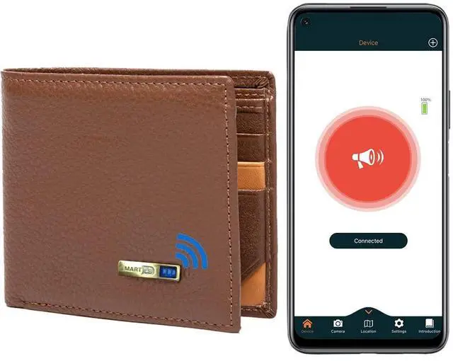 Main image of Smart Tracker Wallet Tracker & Finder GPS Position Locator Mens Slim Minimalist trackable Cool Leather Wallet Credit Card Holder (Brown)