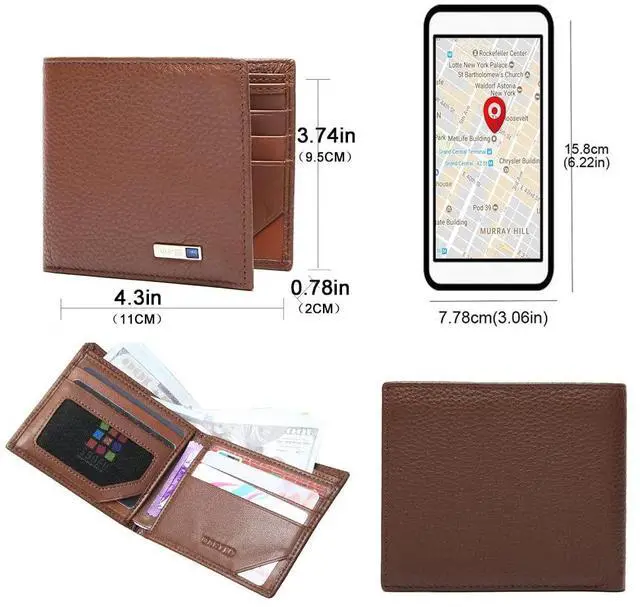 Alt view image 6 of 6 - Electronic Finder Anti-Lost Bluetooth Wallet Tracker, Mens Wallet with GPS Position Locator & Finder (Carbon Black) (Brown)