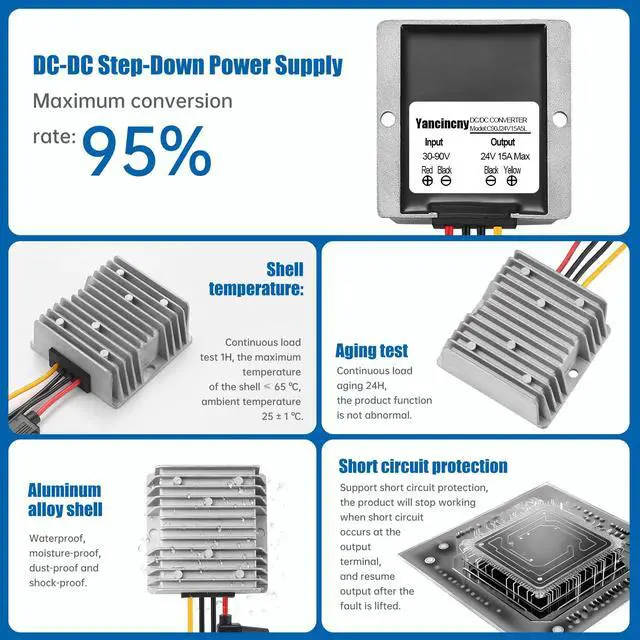 Alt view image 5 of 7 - 360W 24A 15V DC-DC Buck Converter 36V 48V 60V 72V 84V to 24V 15A Transformer - 30-90V Step Down to 24V Waterproof Power Supply with Fuse for Golf Cart/Truck/RVs/Marine/Solar