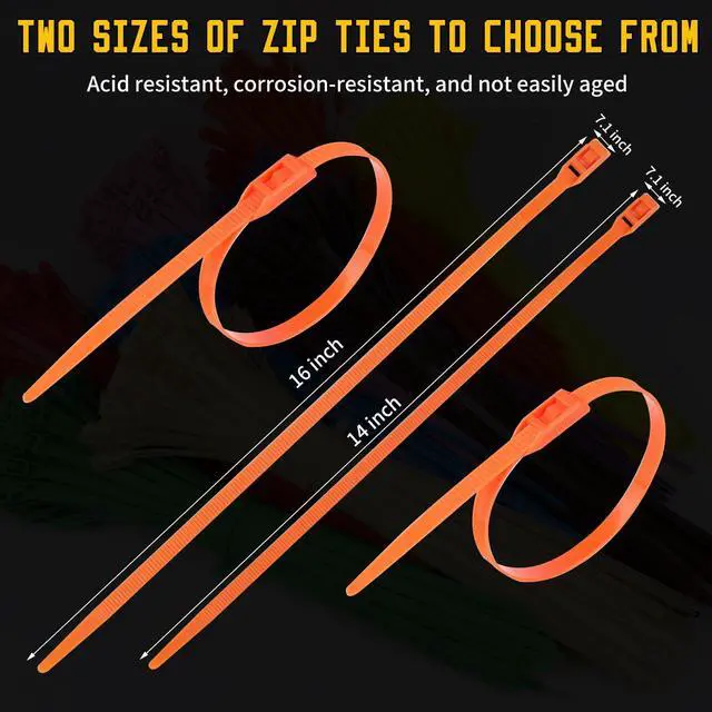 Alt view image 6 of 7 - Zip Ties 16 Inch, Colored Widened Cable Ties Heavy Duty, 250lbs Tensile Strength, Self-Locking Nylon Wire Ties for Indoor and Outdoor Use