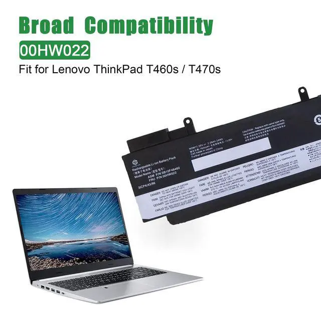 Alt view image 5 of 6 - 00HW022 Laptop Battery Replacement for Lenovo ThinkPad T460s T470s Series Notebook SB10F46460 00HW023 SB10F46461 00HW036 SB10F46474 00HW037 SB10F46475 Black 11.25V 24Wh 2090mAh