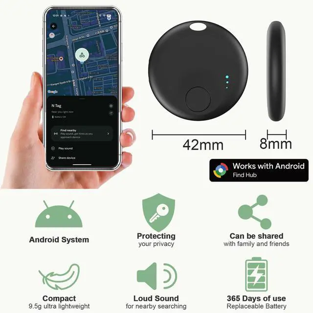 Alt view image 7 of 7 - Air Tracker for Android, Air Tracker-2 Pack Android, Bluetooth Tracking Tag Compatible Google Find Hub App, Smart Tracker Key Finder for Key Wallet Bag Luggage-Black (Black)