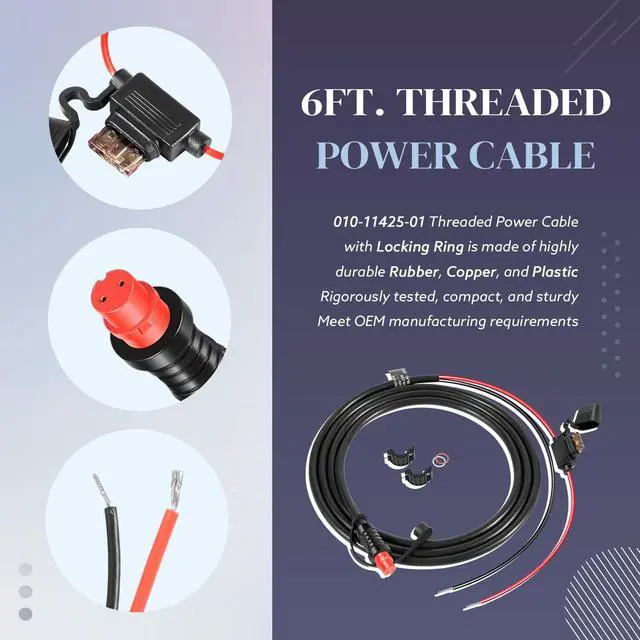 Alt view image 5 of 6 - 010-11425-01 Threaded Power Cable 6ft./1.8m - fit for Garmin GLS, GPSMAP, GSD, LiveScope - Include Locking Ring, Replace for Garmin 010-11425-01 Threaded Power Cable f/GLS 10