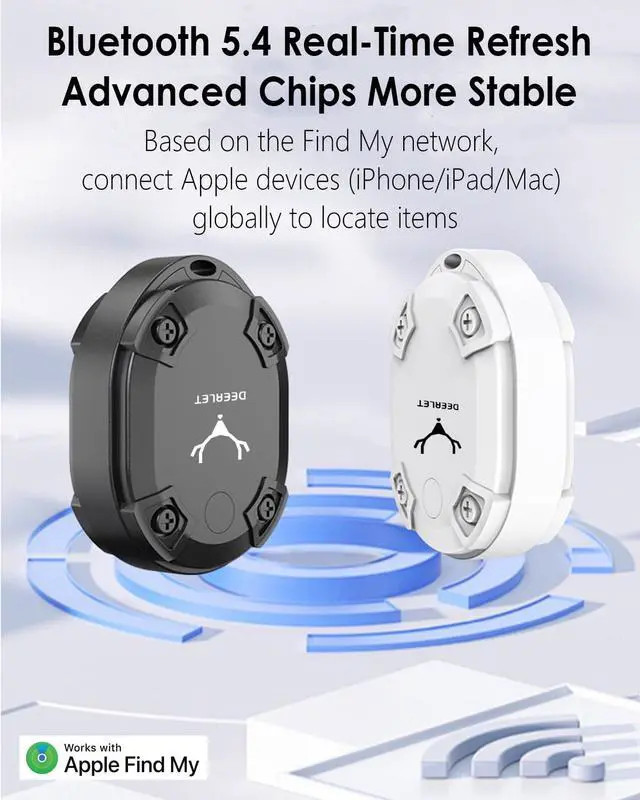 Alt view image 2 of 7 - DEELRET Tracker for Apple Find My (iOS Only), Tracker Tag IP68 Waterproof, Air-Tag Adhesive Sticker Mount, Hard Integration,3 Years Battery Standby for Car, Luggage, Bike, Keychain (Black 1 Pack)
