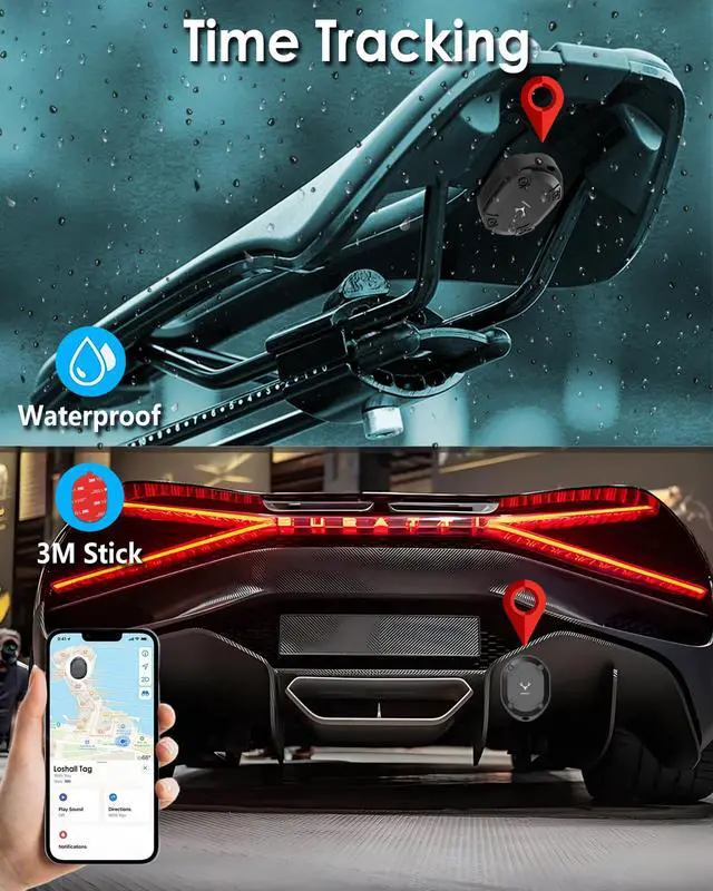 Alt view image 5 of 7 - DEELRET Tracker for Apple Find My (iOS Only), Tracker Tag IP68 Waterproof, Air-Tag Adhesive Sticker Mount, Hard Integration,3 Years Battery Standby for Car, Luggage, Bike, Keychain (Black 1 Pack)