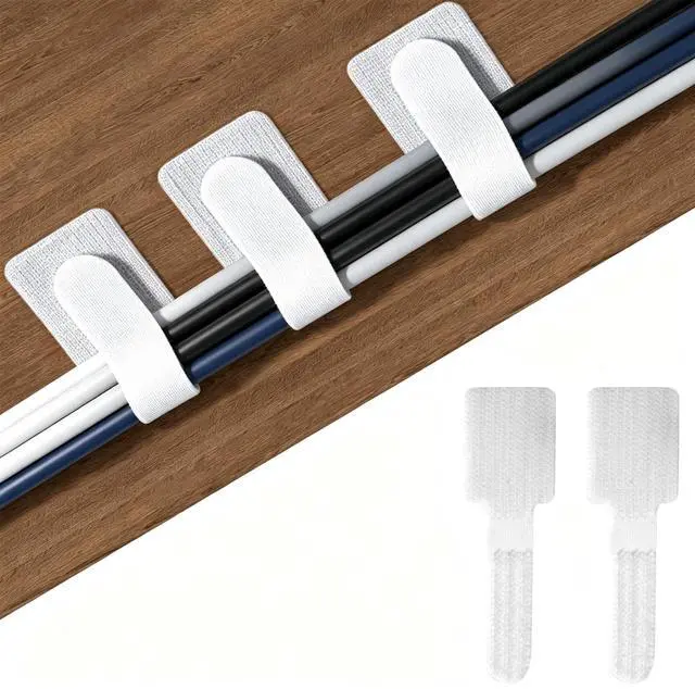 Main image of 300 Pcs Hook and Loop Cable Ties,Cable Management Under Desk,White | Self Adhesive Hook and Loop Cable Straps,Computer Cord Organizer,Adjustable Cable Ties for Home, Office