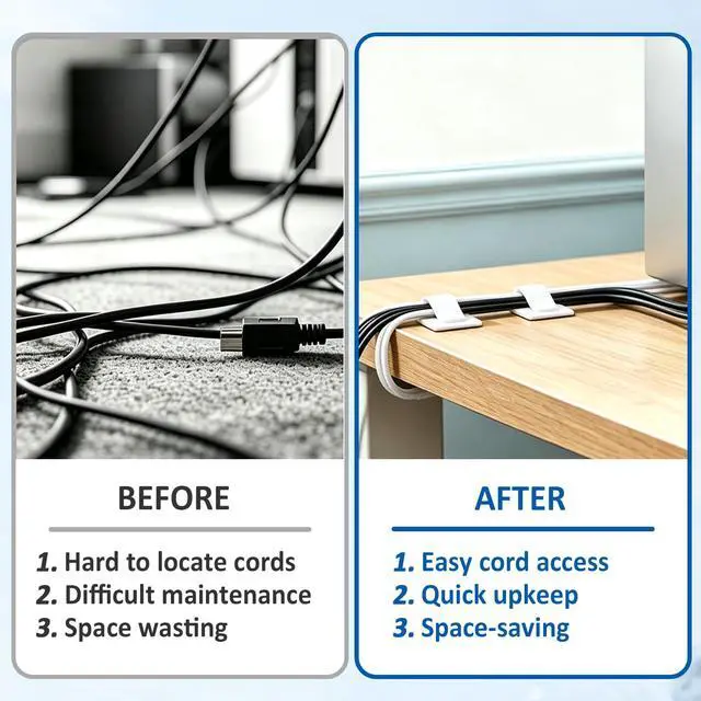 Alt view image 3 of 7 - 300 Pcs Hook and Loop Cable Ties,Cable Management Under Desk,White | Self Adhesive Hook and Loop Cable Straps,Computer Cord Organizer,Adjustable Cable Ties for Home, Office