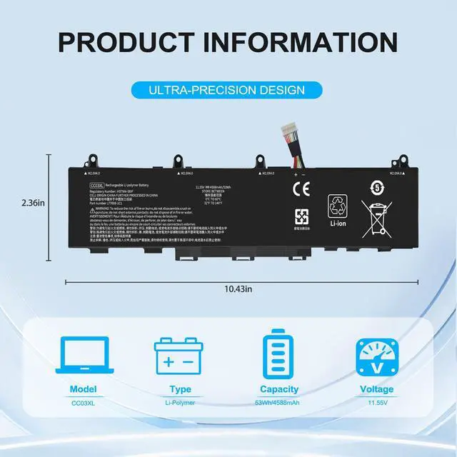 Alt view image 3 of 7 - CC03XL Laptop Battery for HP EliteBook 830 G7G8 (Not x360) EliteBook 830 835 840 845 G7G8 ZBook Firefly 14 G7 G8 Probook 635 Aero G7G8 CC03053XL HSTNN-DB9Q L77608-2C1 L77608-421 L78555-005