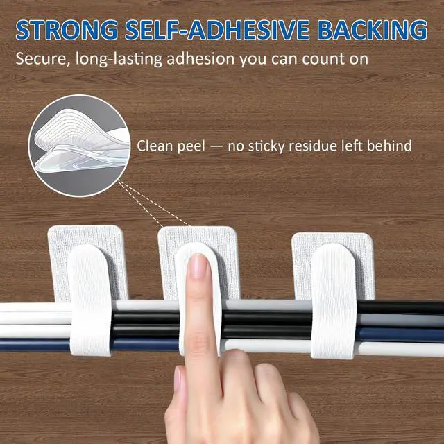 Alt view image 5 of 7 - 300 Pcs Hook and Loop Cable Ties,Cable Management Under Desk,White | Self Adhesive Hook and Loop Cable Straps,Computer Cord Organizer,Adjustable Cable Ties for Home, Office