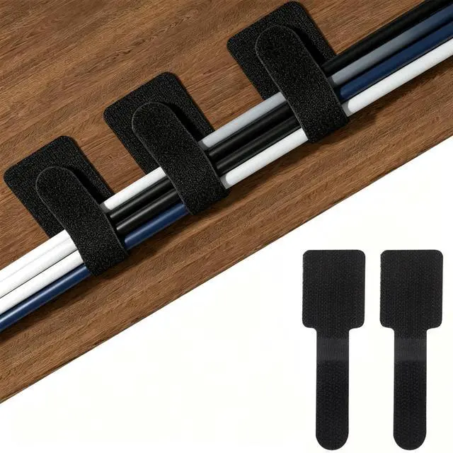 Main image of 300 Pcs Hook and Loop Cable Ties,Cable Management Under Desk,Black | Self Adhesive Hook and Loop Cable Straps,Computer Cord Organizer,Adjustable Cable Ties for Home, Office