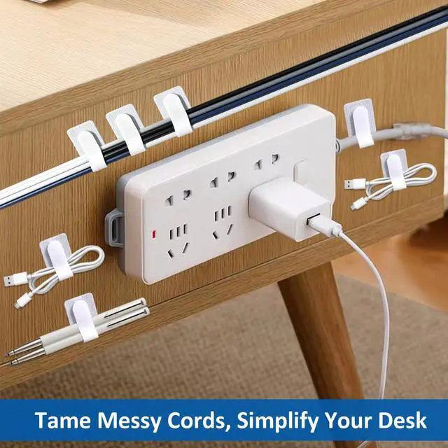 Alt view image 7 of 7 - 300 Pcs Hook and Loop Cable Ties,Cable Management Under Desk,White | Self Adhesive Hook and Loop Cable Straps,Computer Cord Organizer,Adjustable Cable Ties for Home, Office