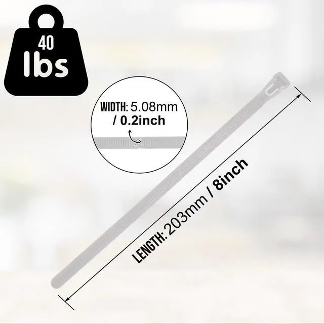 Alt view image 2 of 7 - ESC Group -100PCS Releasable Cable Ties Heavy-Duty, Adjustable & Reusable Zip Ties for Home, Office, or Outdoor Use 8 Inch Premium Nylon Cable Ties (Natural)