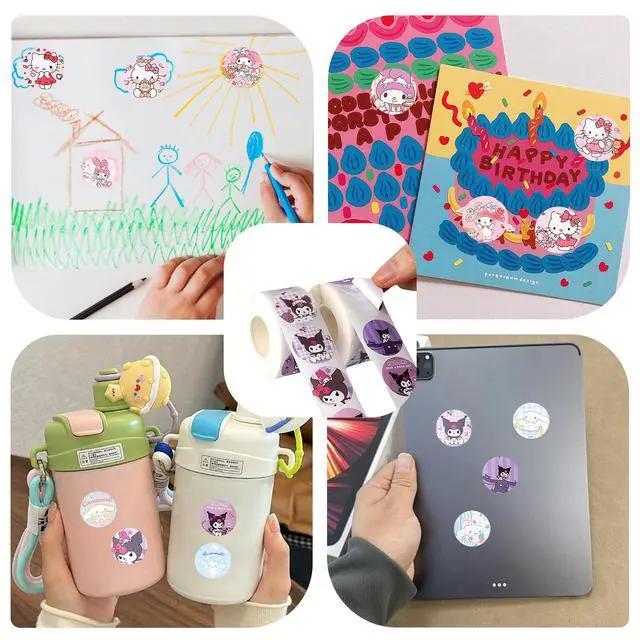 Alt view image 4 of 4 - 2000pcs Cartoon Stickers, Cute Fun Stickers, DIY Decoration of Items Like Notebooks, Phone, Water Bottles and Helmets, Birthday Party Favors(4 Rolls)