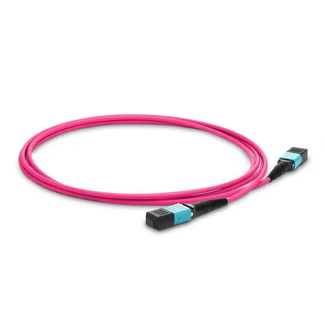 Alt view image 2 of 5 - MPO to MPO Fiber Patch Cable,12 Fibers Female, 40G/100G/200G/400G, OM4 50/125 Multimode Standard Loss Trunk Cable, Type B, Plenum (LSZH) with Random Color(Violet/Aqua) - 2m (7ft)