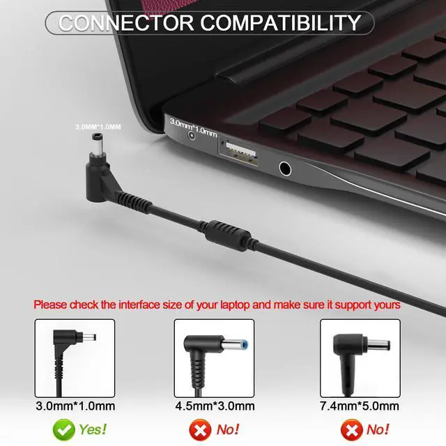 Alt view image 3 of 7 - 40W Laptop Charger for Samsung ATIV Book 9/9 Plus/9 Lite/9 Spin, 19.5V Computer Charger for Samsung Galaxy Book - Fit with A13-040N2A, PA-1400-96, AD-4019A - 3.0 * 1.0mm Connector Power Adapter