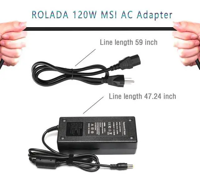 Alt view image 3 of 6 - 120W Laptop Charger Compatible with MSI CX62 GE60 GE60K GE62 GE70 GE70K GE72 GP60 GP70 GP72 GS60 GS70; MS-16GA Stealth MS-1756 MS-1757 MS-1771 MS-163A; E7235 E7405 GX660R GT628R GT628Q Power
