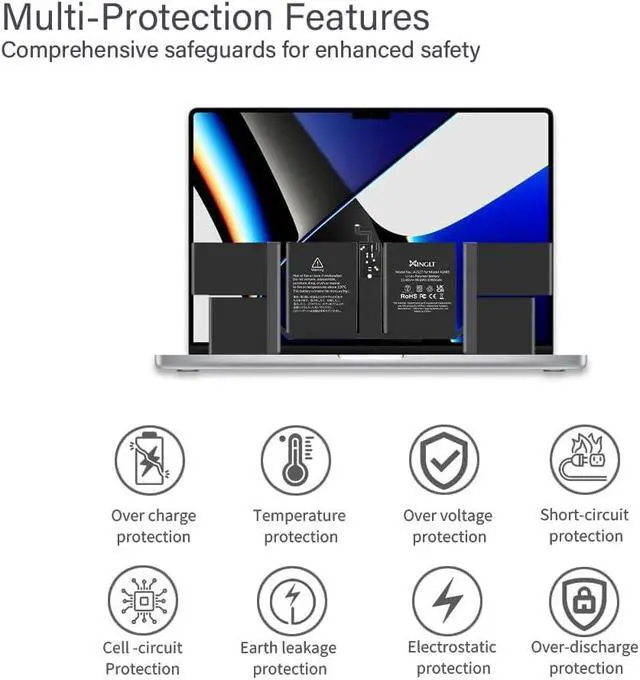 Alt view image 2 of 6 - A2485 Battery Replacement A2527 Battery for MacBook Pro 16 inch | A2485 (Late 2021) EMC 3651,A2527 Laptop Battery <99.6Wh 8700mAh 11.45V>