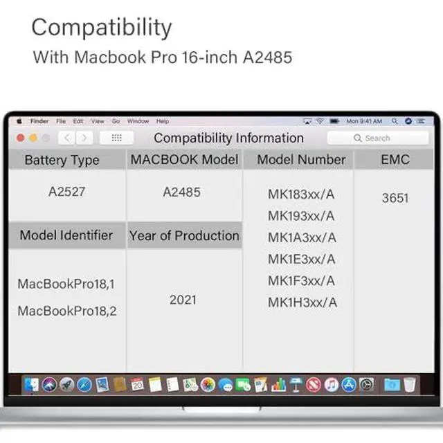 Alt view image 3 of 6 - A2485 Battery Replacement A2527 Battery for MacBook Pro 16 inch | A2485 (Late 2021) EMC 3651,A2527 Laptop Battery <99.6Wh 8700mAh 11.45V>