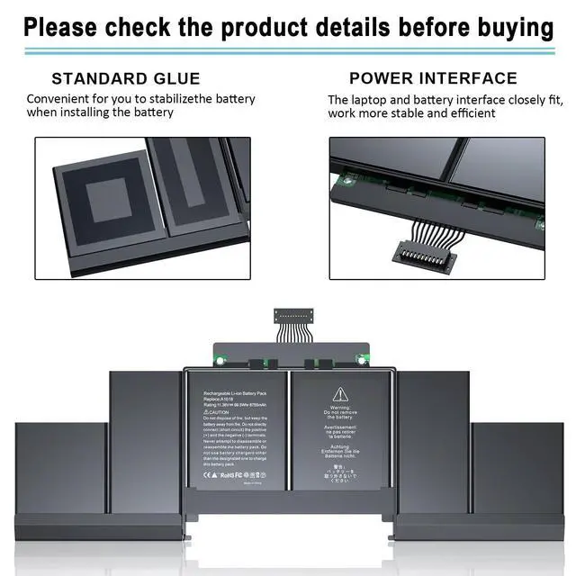 Alt view image 4 of 7 - A1618 A1494 A1398 Battery for MacBook Pro 15" Retina Mid 2015 | Grade A Li-ion Cells, 600+ Recharge Cycles, Built-in Circuit Protection, Overcharge&Discharge Safety, CE FCC ROHS Certified