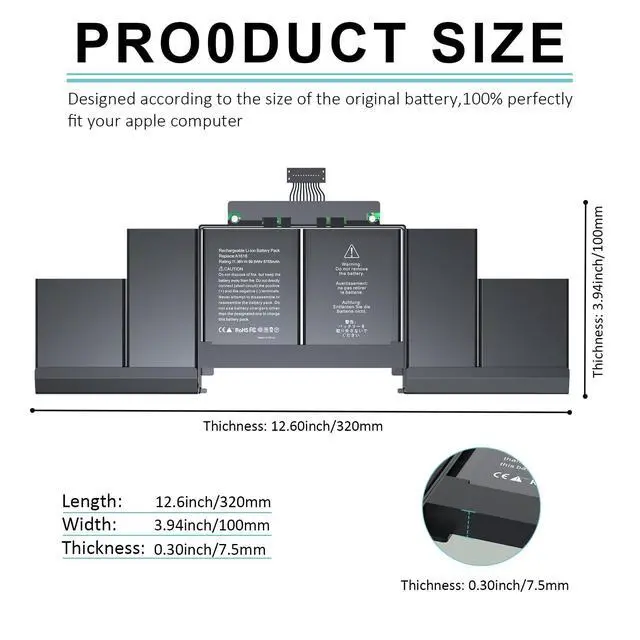 Alt view image 2 of 7 - A1618 A1494 A1398 Battery for MacBook Pro 15" Retina Mid 2015 | Grade A Li-ion Cells, 600+ Recharge Cycles, Built-in Circuit Protection, Overcharge&Discharge Safety, CE FCC ROHS Certified