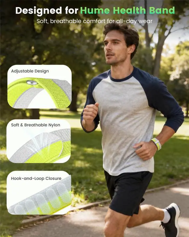 Alt view image 2 of 6 - 2 Pack Nylon Bands Compatible with Hume Band, Soft Breathable Two-Tone Replacement Straps for Hume Health Band, Adjustable Hook-and-Loop Wristbands for Women and Men