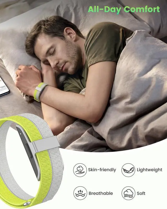 Alt view image 3 of 6 - 2 Pack Nylon Bands Compatible with Hume Band, Soft Breathable Two-Tone Replacement Straps for Hume Health Band, Adjustable Hook-and-Loop Wristbands for Women and Men