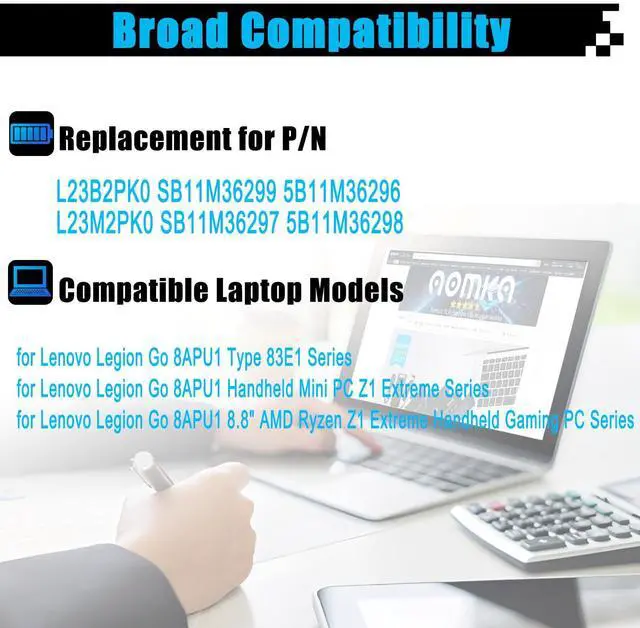 Alt view image 3 of 7 - L23M2PK0 SB11M36297 Laptop Battery Replacement for Lenovo Legion Go 8APU1 Type 83E1 Series L23B2PK0 SB11M36299 5B11M36296 5B11M36298 81Wh 10360mAh 7.82V
