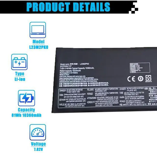 Alt view image 2 of 7 - L23M2PK0 SB11M36297 Laptop Battery Replacement for Lenovo Legion Go 8APU1 Type 83E1 Series L23B2PK0 SB11M36299 5B11M36296 5B11M36298 81Wh 10360mAh 7.82V
