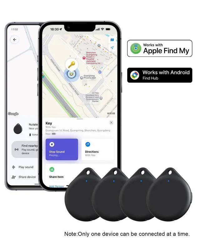 Alt view image 2 of 6 - Bluetooth Tracker Tags, USB-C Smart Key Finder (iOS & Android) | MFI Tracker Works with Find My or Google'S Find Hub, Key Finder, Rechargeable Item Finder for Keys, Luggage, Car (Black Four)