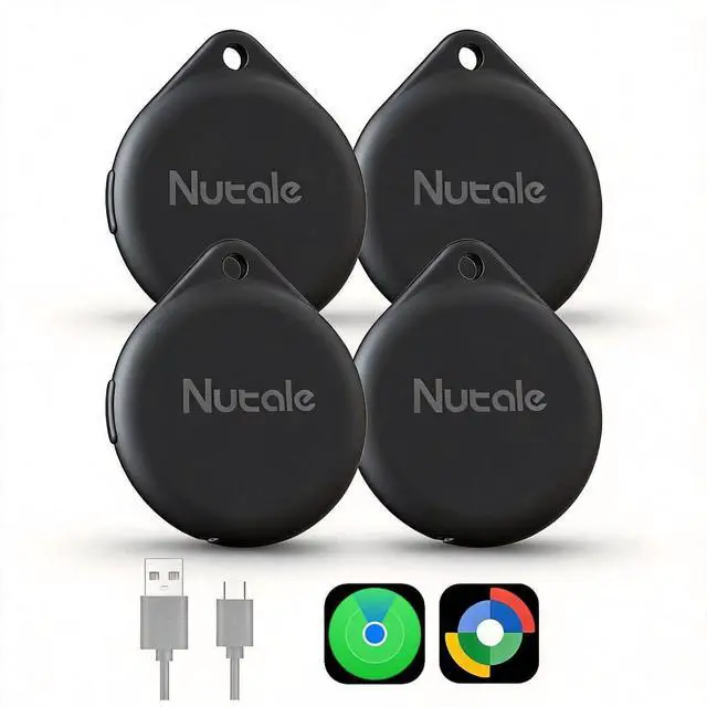 Main image of Bluetooth Tracker Tags, USB-C Smart Key Finder (iOS & Android) | MFI Tracker Works with Find My or Google'S Find Hub, Key Finder, Rechargeable Item Finder for Keys, Luggage, Car (Black Four)