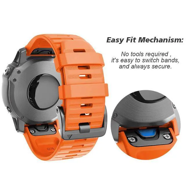 Alt view image 3 of 7 - Compatible with Fenix 6 Pro Band 22mm Easy Fit for Fenix 5/Fenix 5 Plus/Fenix 6/Fenix 6 Pro/Forerunner 935/Forerunner 945/Approach S60/Quatix 5(Green/Orange)