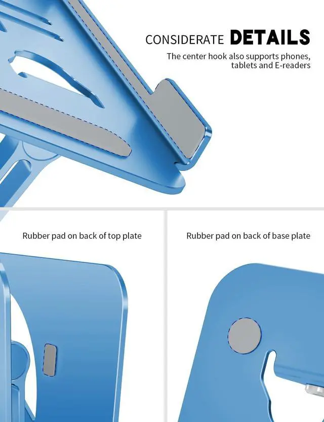Alt view image 3 of 6 - Z-Shaped Laptop Stand for Desk Fits 10"-16" Notebook, Dark Blue | Adjustable Ergonomic Riser With Portable Folding Design for Comfortable Desk Work, Fit for MacBook, Dell, Acer and HP Laptops