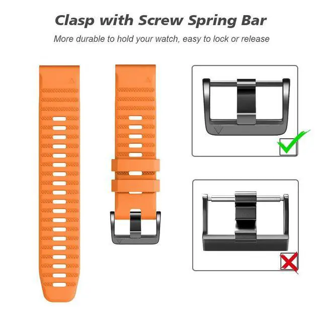 Alt view image 4 of 7 - Compatible with Fenix 6 Pro Band 22mm Easy Fit for Fenix 5/Fenix 5 Plus/Fenix 6/Fenix 6 Pro/Forerunner 935/Forerunner 945/Approach S60/Quatix 5(Green/Orange)