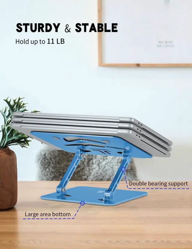Alt view image 4 of 6 - Z-Shaped Laptop Stand for Desk Fits 10"-16" Notebook, Dark Blue | Adjustable Ergonomic Riser With Portable Folding Design for Comfortable Desk Work, Fit for MacBook, Dell, Acer and HP Laptops