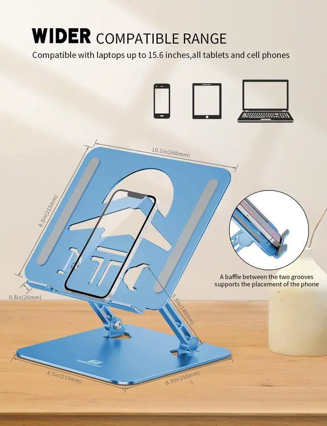 Alt view image 6 of 6 - Z-Shaped Laptop Stand for Desk Fits 10"-16" Notebook, Dark Blue | Adjustable Ergonomic Riser With Portable Folding Design for Comfortable Desk Work, Fit for MacBook, Dell, Acer and HP Laptops
