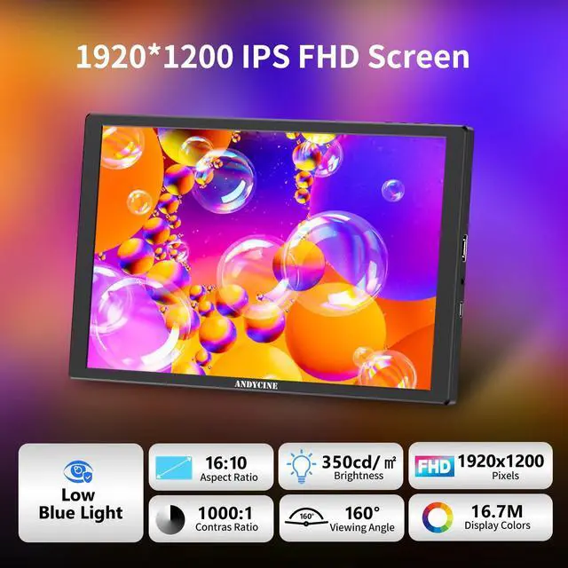 Alt view image 3 of 6 - N10 10.1inch 1920x1200 Touchscreen HDMI Monitor with Build-in Speakers 75mm Vesa, H/V Rotation Mirror Function Support HDCP Teleprompter Monitor Compatible for for Laptop,PC,Game Consoles