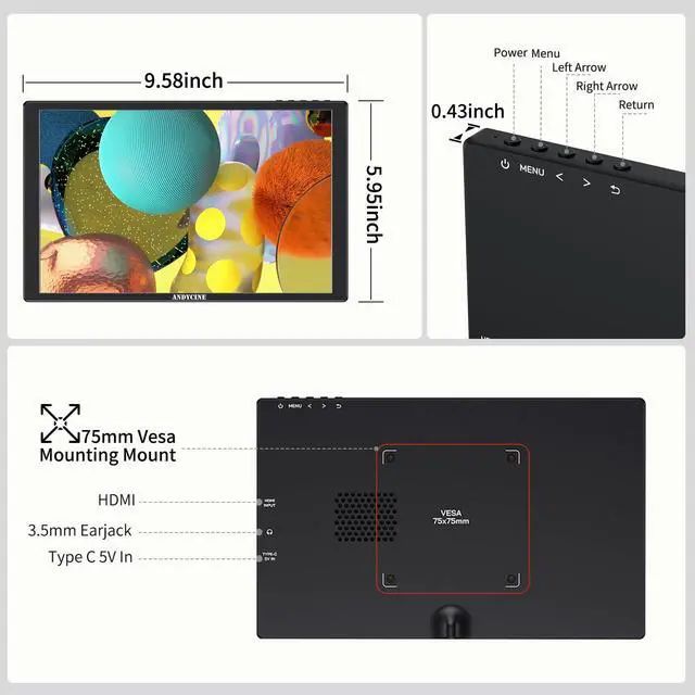 Alt view image 5 of 6 - N10 10.1inch 1920x1200 Touchscreen HDMI Monitor with Build-in Speakers 75mm Vesa, H/V Rotation Mirror Function Support HDCP Teleprompter Monitor Compatible for for Laptop,PC,Game Consoles