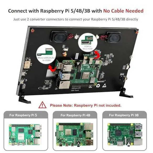 Alt view image 5 of 6 - Touchscreen Monitor for Raspberry Pi, 10.1'' IPS LCD Screen 1024 * 600 Smooth Touch, Built-in Dual Speakers, HDMI Input, Compatible with Raspberry Pi 5/4/3/Zero, Easy Set-up Driver-free (10.1 Inch)