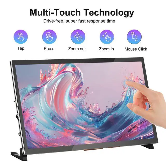 Alt view image 2 of 6 - Touchscreen Monitor for Raspberry Pi, 10.1'' IPS LCD Screen 1024 * 600 Smooth Touch, Built-in Dual Speakers, HDMI Input, Compatible with Raspberry Pi 5/4/3/Zero, Easy Set-up Driver-free (10.1 Inch)