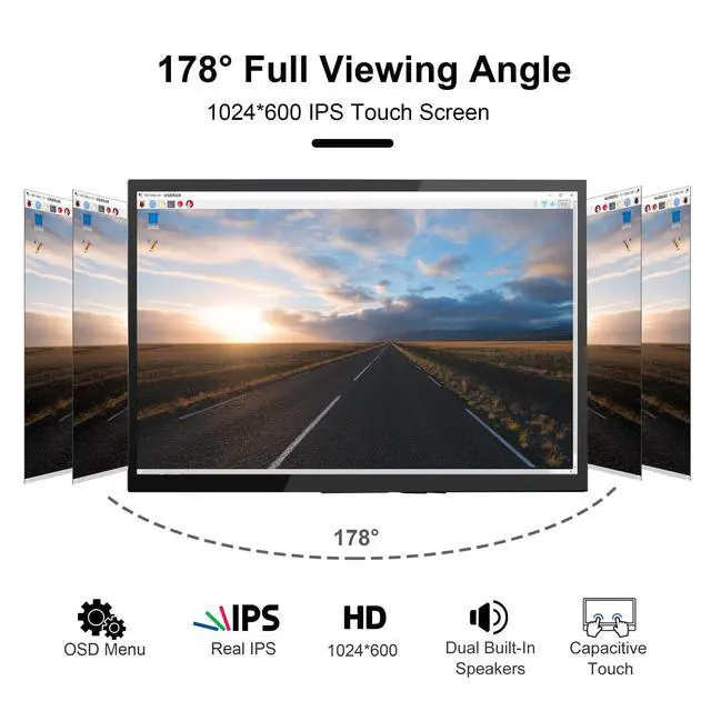 Alt view image 3 of 7 - Touchscreen Monitor for Raspberry Pi 7'' IPS LCD Screen 1024 x 600 Smooth Touch Built-in Dual Speakers HDMI Input Compatible with Raspberry Pi 5/4/3/Zero Easy Set-up Driver-Free