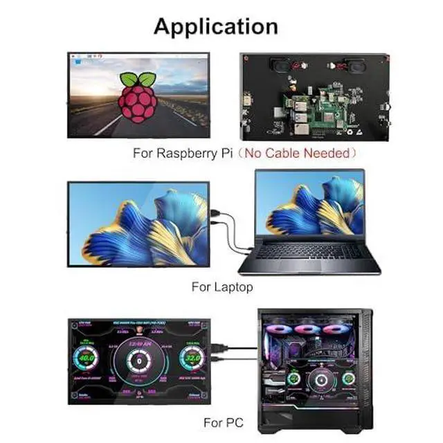 Alt view image 4 of 6 - Touchscreen Monitor for Raspberry Pi, 10.1'' IPS LCD Screen 1024 * 600 Smooth Touch, Built-in Dual Speakers, HDMI Input, Compatible with Raspberry Pi 5/4/3/Zero, Easy Set-up Driver-free (10.1 Inch)