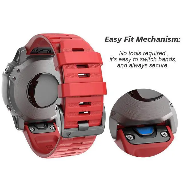 Alt view image 3 of 7 - Compatible with Fenix 6 Pro Band 22mm Easy Fit for Fenix 5/Fenix 5 Plus/Fenix 6/Fenix 6 Pro/Forerunner 935/Forerunner 945/Approach S60/Quatix 5(Black/Red)
